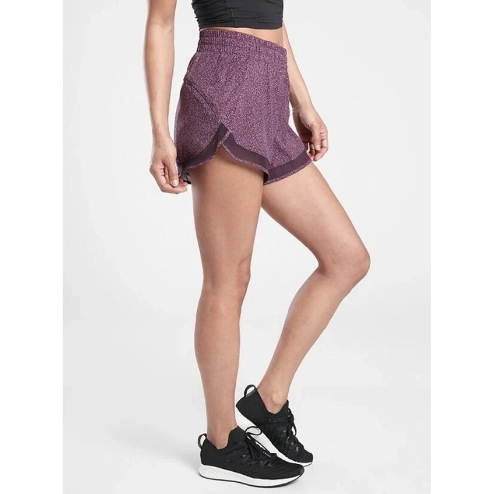 ATHLETA Printed Mesh Racer Run Shorts 4" Purple Violet Static Lined Plus Size 1X - Picture 14 of 14